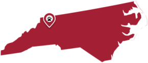 North Carolina map with Lenoir Rhyne campus map pin