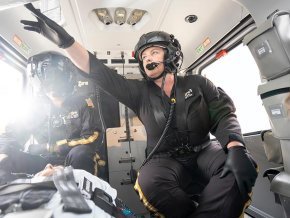 LR DNP student Wendy Rash in a helicopter as a flight nurse