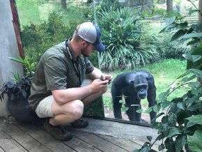 LR student studies a chimpanzee at the North Carolina Zoo