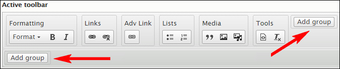 Button to add a group to the editor toolbar