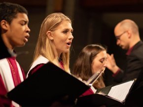 Choir singing in chapel during concert