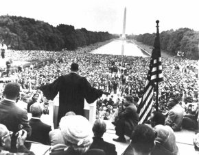 Black and white photo of MLK in DC.