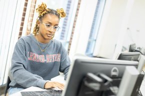 Jordan Shealey at work in the computer lab