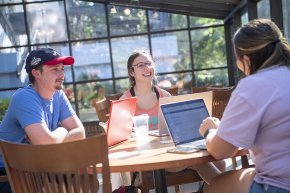 Students in the sunroom of Cromer Center