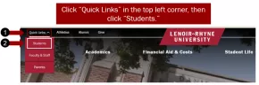 Screenshot: Click Quick Links in the top left corner of the LR website and then click Students