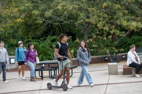 Students walk through campus 